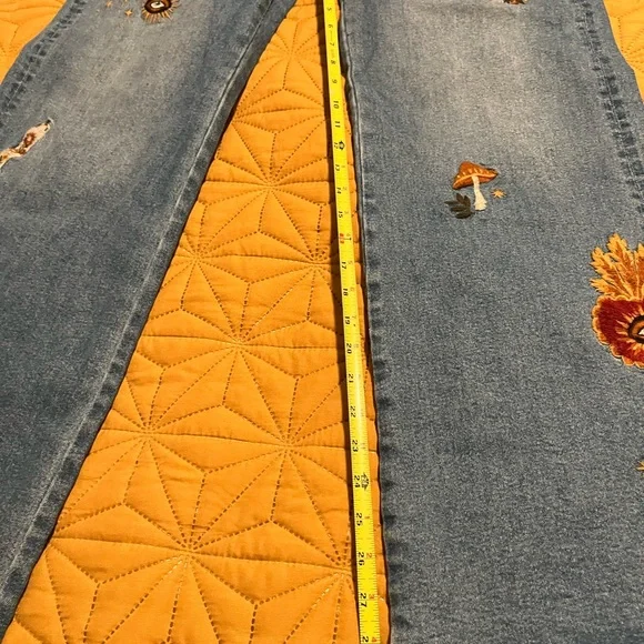 DRIFTWOOD Blue Flare Wide Leg Jeans with Artistic Embroidery - Picture 8 of 9